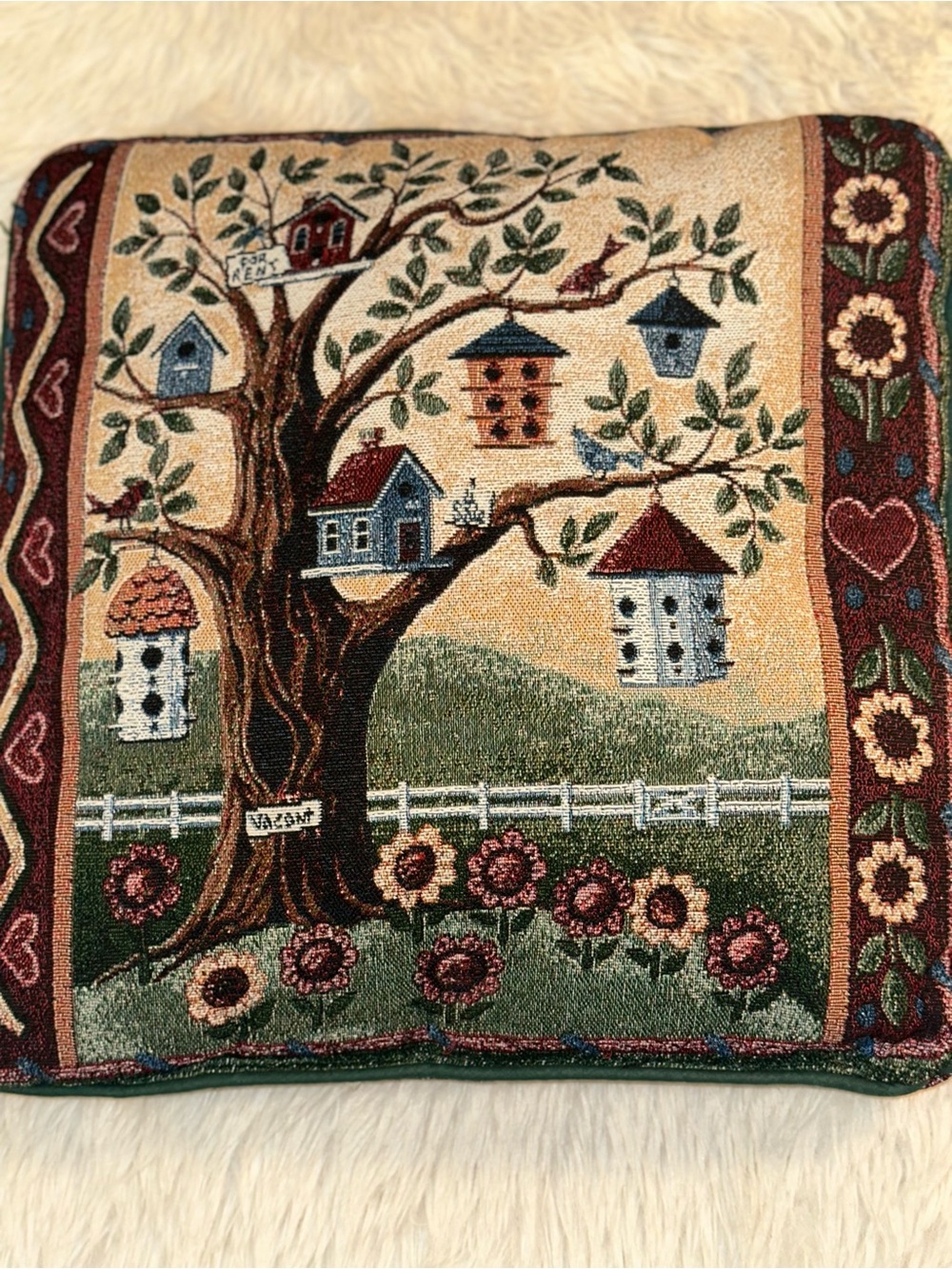 Vintage Mohawk Home Birdhouse Tapestry Throw Pillow Cottagecore Farmhouse